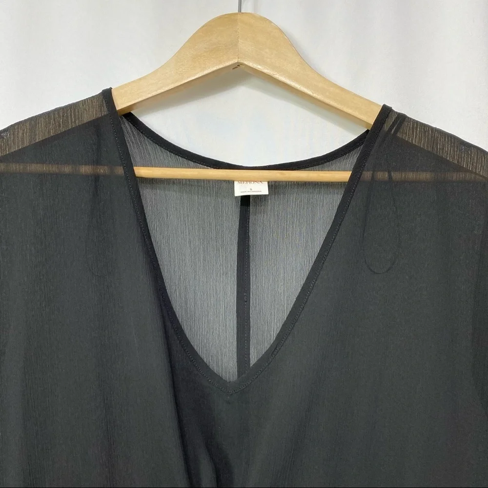 Merona- Black Sheer V neck drawstring Coverup S - Picture 2 of 8